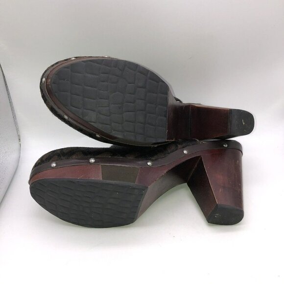 ROCKPORT adiPRENE By Adidas Black Leather Wood Heel Mule Shoes Calf Hair Sz 9.5 - Picture 10 of 10